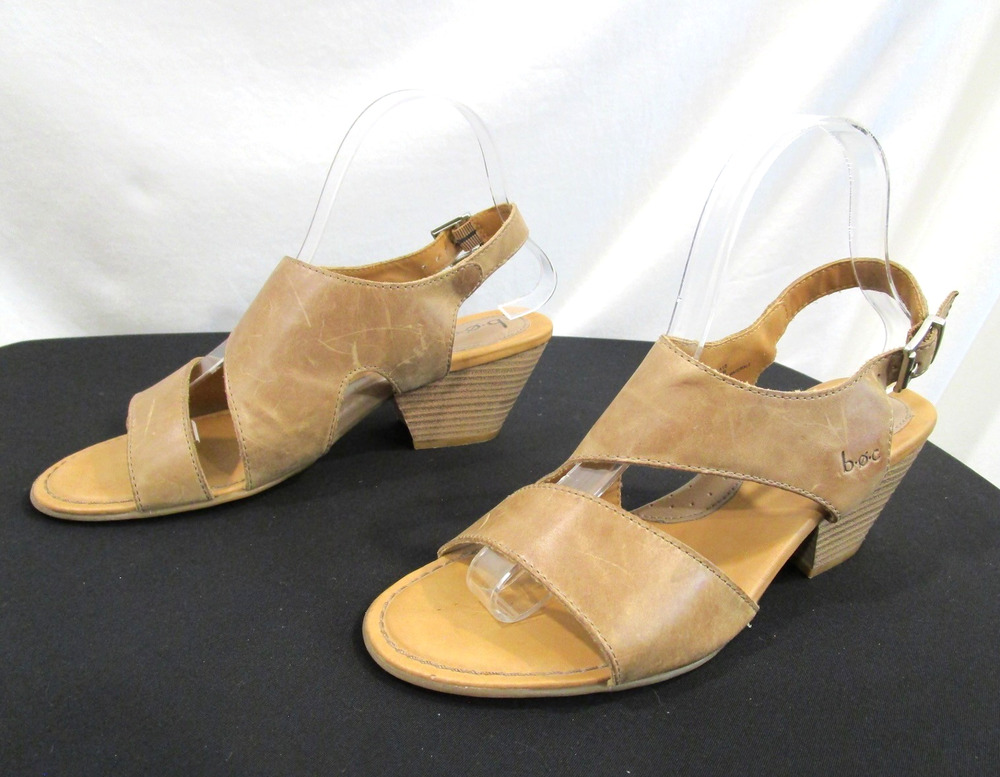B.O.C. Born Concept Angulo Brown Leather Asymmetrical Block Heel Sandals Sz 8M